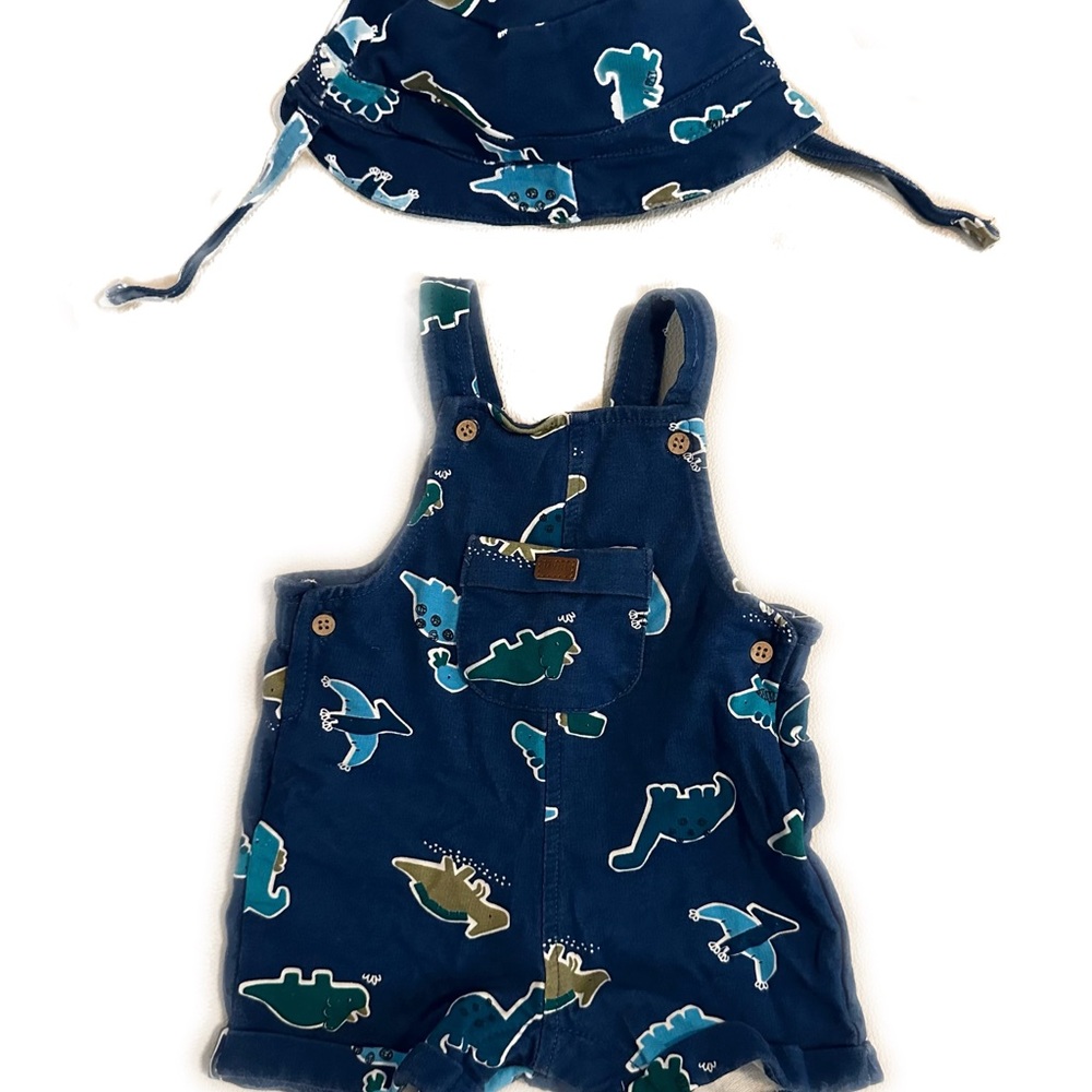 Mayoral Blue Dinosaur Dungaree & Hat Set 2-4M
